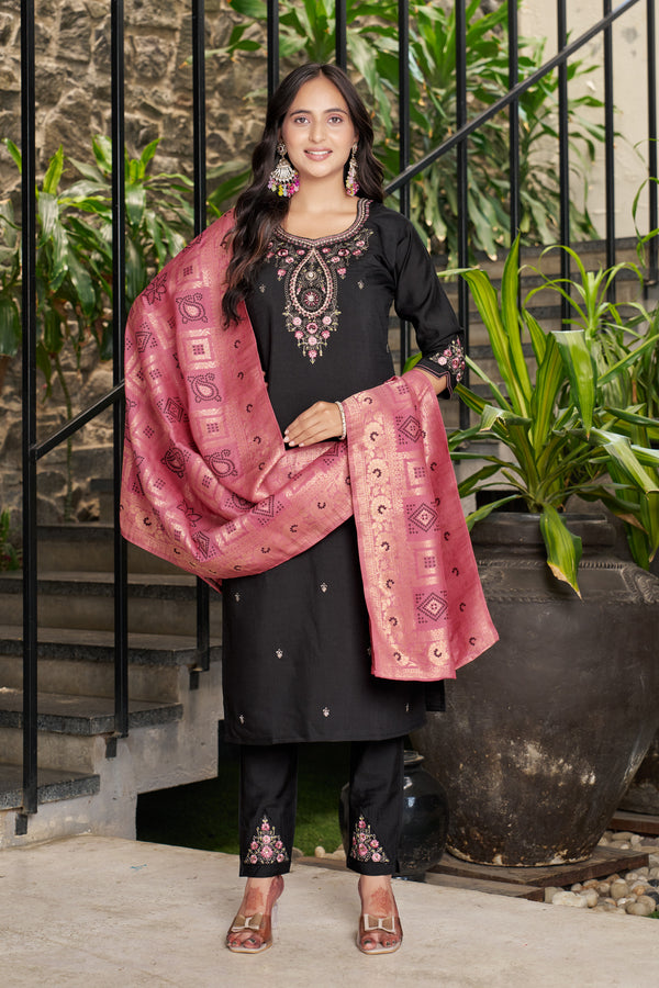 New Elegant Straight Kurti Pant Dupatta Set by Abhijaa