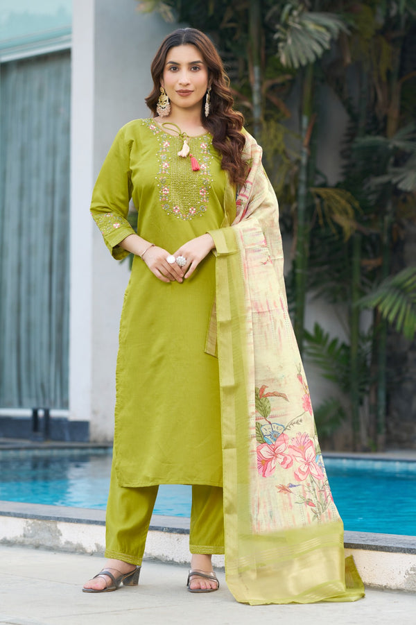 New Launched Elegant Straight Kurti Pant Dupatta Set by Abhijaa