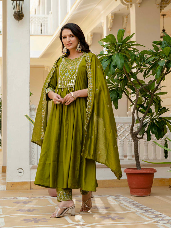Abhijaa Embroidered Anarkali Set with Dupatta – 3 Piece Ensemble