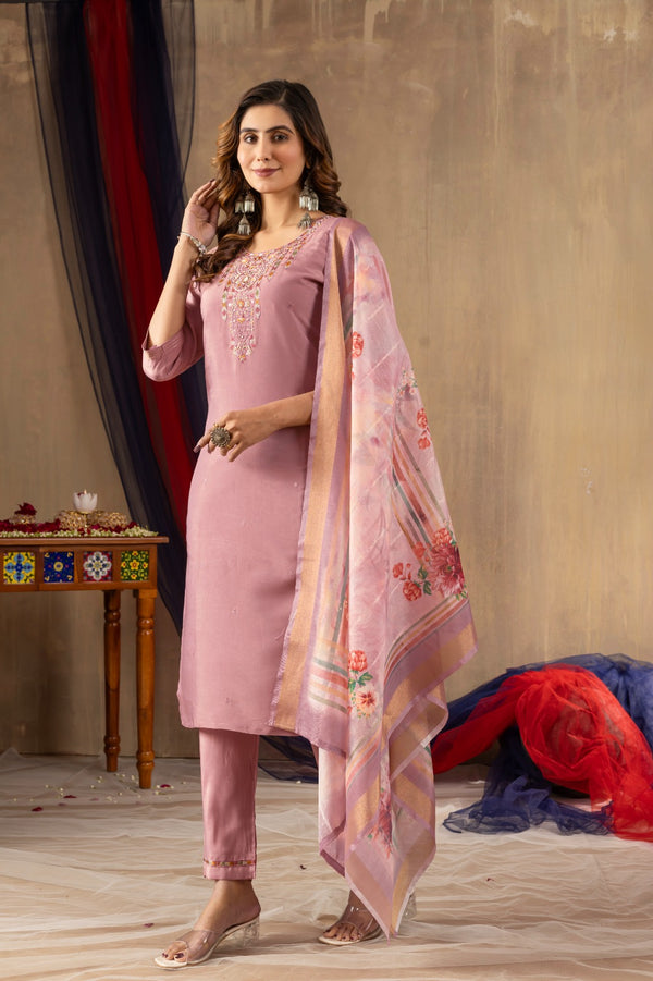 Elegant Straight Kurti Pant Dupatta Set by Abhijaa