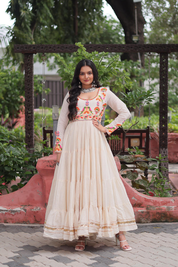Abhijaa Elegant Off-White Embroidered Gown