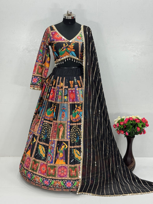ABHIJAA NEW DESIGNER FANCY DIGITAL PRINT WITH REAL MIRROR HAND WORK LEHENGA CHOLI