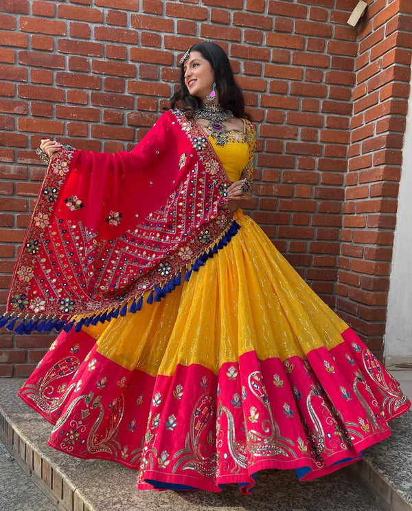 ABHIJAA NEW DESIGNER NAVRATRI SPECIAL HEAVY BUTTER SILK EMBROIDERY SEQUNCE WORK LEHENGAS WITH HEAVY DUPATTA