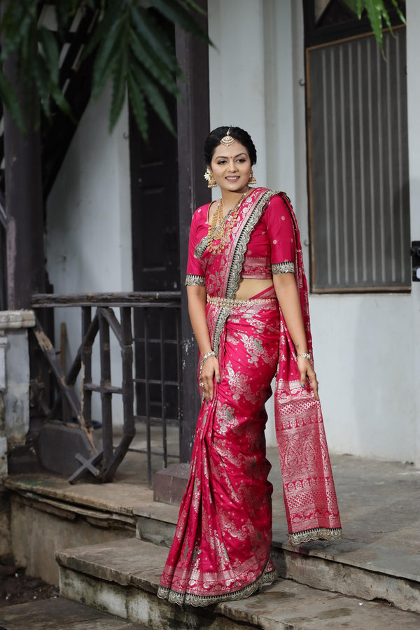 Pink Pure Soft Dola Silk Saree