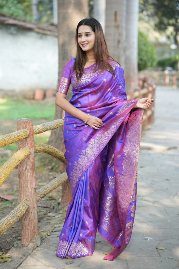 Purple Soft and Pure Banarasi Silk Saree