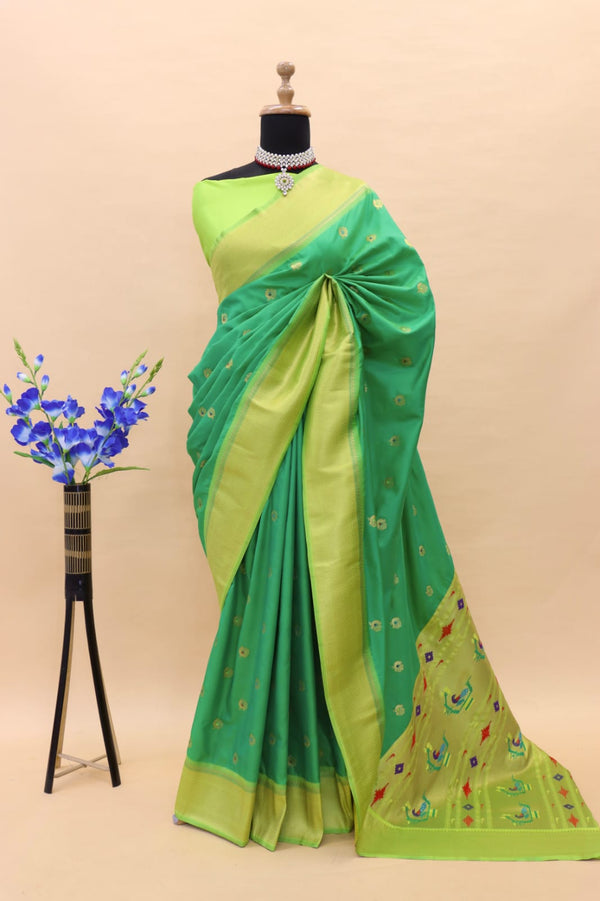 Green Paithani Pure Silk Handloom Saree with Pure Jari
