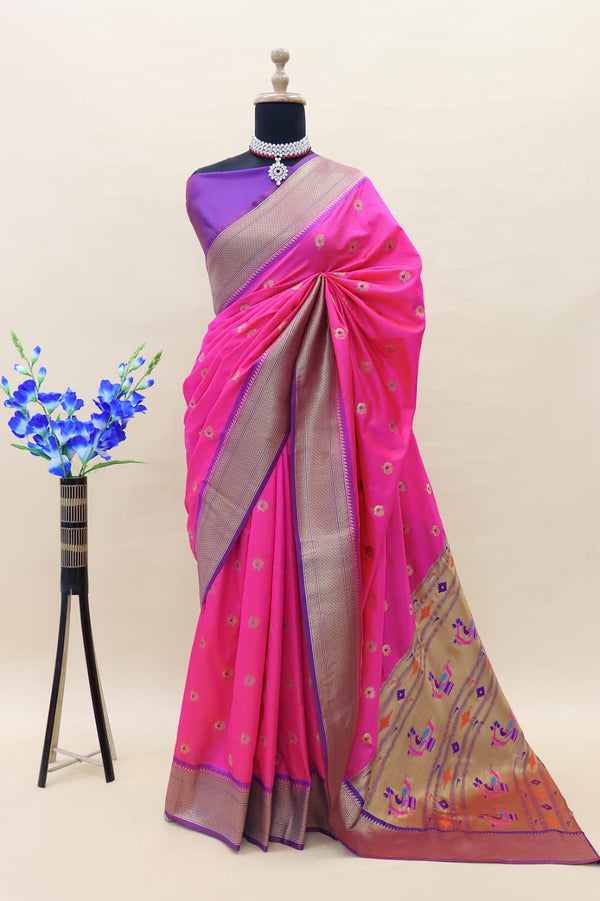 Pink Paithani Pure Silk Handloom Saree with Pure Jari