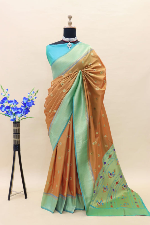 Orange Paithani Pure Silk Handloom Saree with Pure Jari