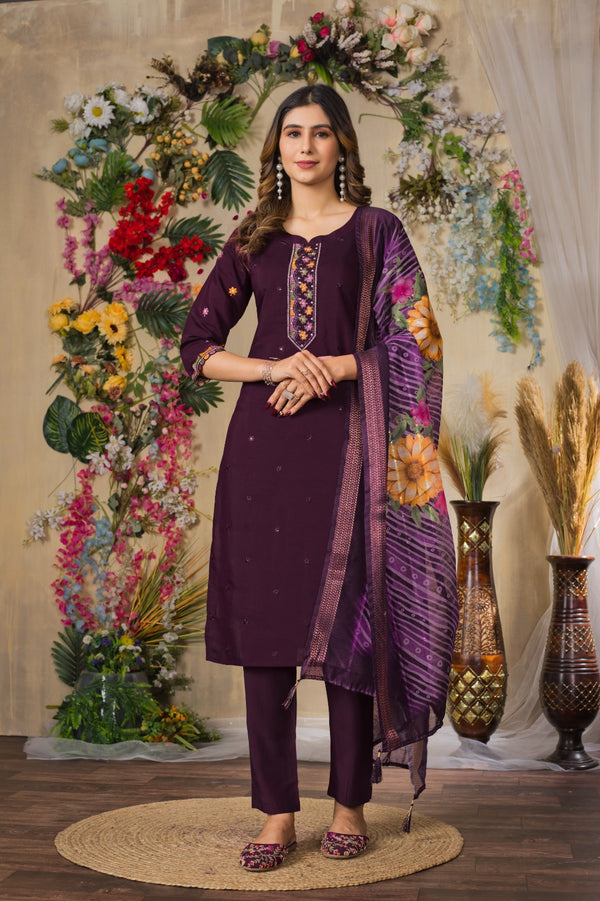 New Launched Elegant Straight Kurti Pant Dupatta Set by Abhijaa